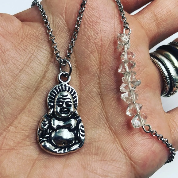 Genuine herkimer diamonds buddha choker necklace - Picture 5 of 9